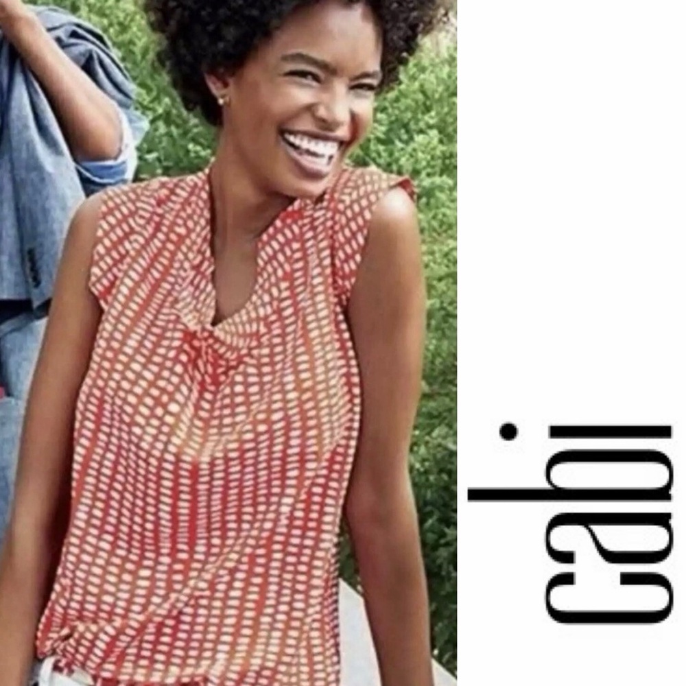 NWT CAbi Red and‎ White Madeline Blouse, Size L, MSRP $62